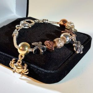 Metal Glass Beach Themed Bead Charm Bracelet